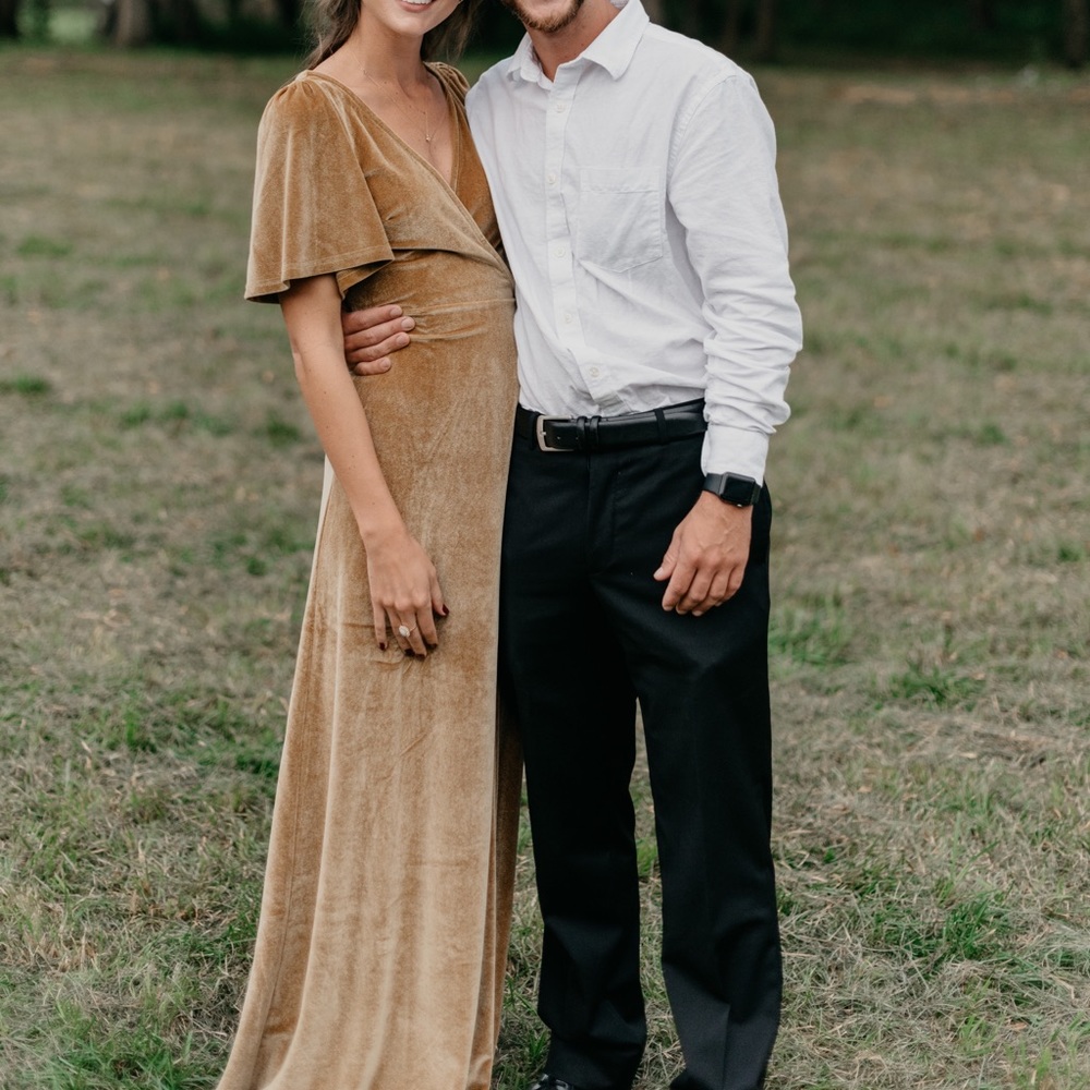 Mustard yellow velvet bridesmaid dress